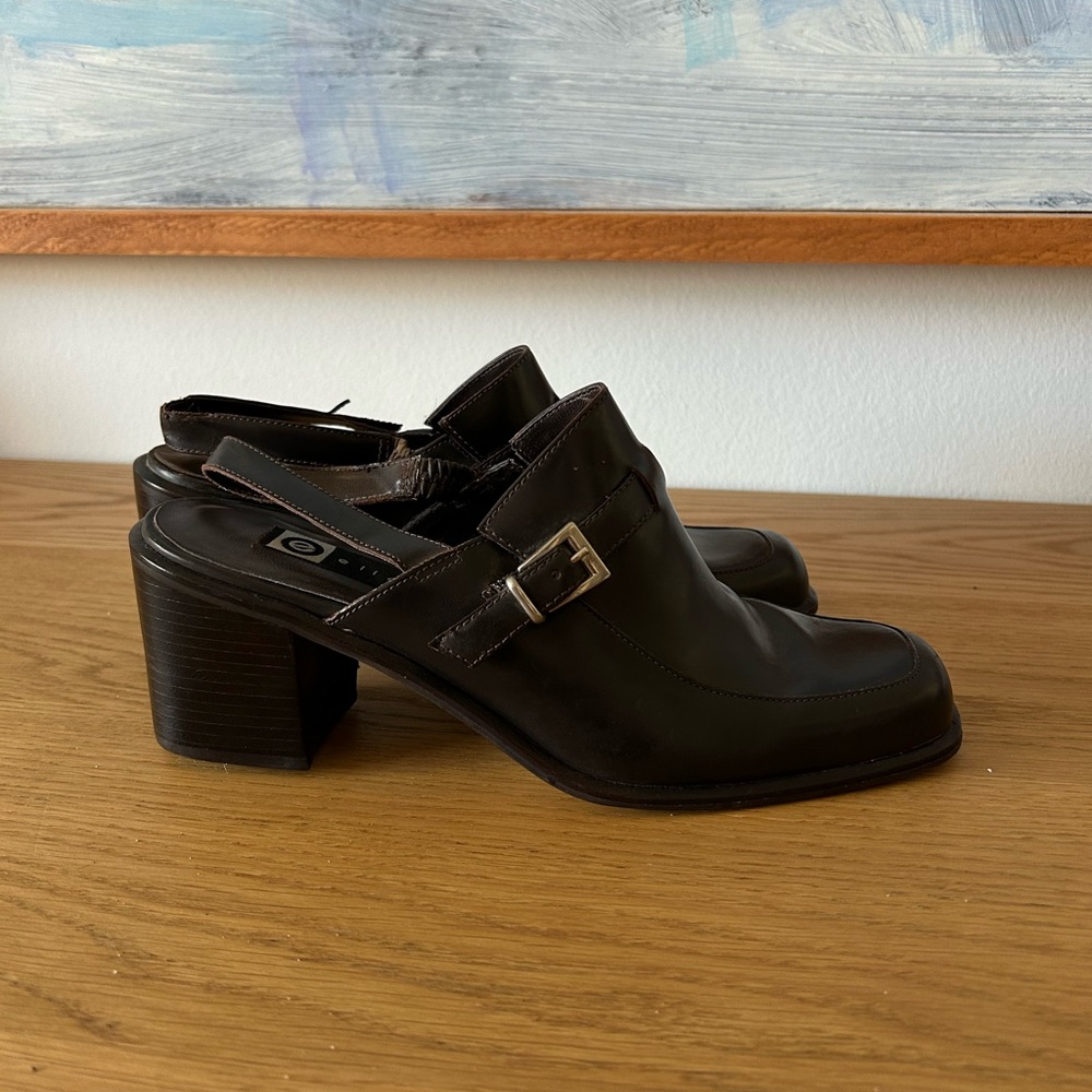 Vintage Dark Brown Heeled Slingback Loafers
